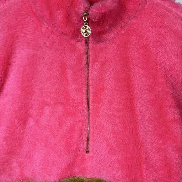 Lilly Pulitzer Keala Sherpa Popover Fleece XLarge XL Neon Pink Tan - Picture 3 of 8